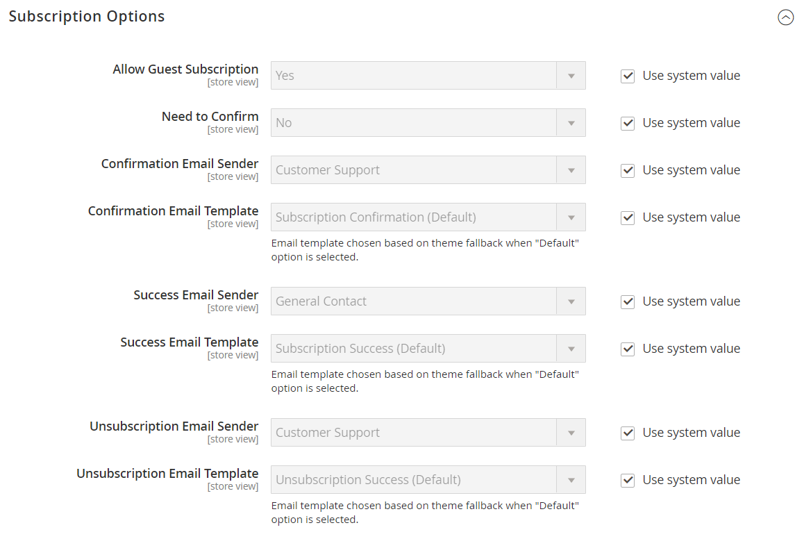 Customers configuration - newsletter subscriptions