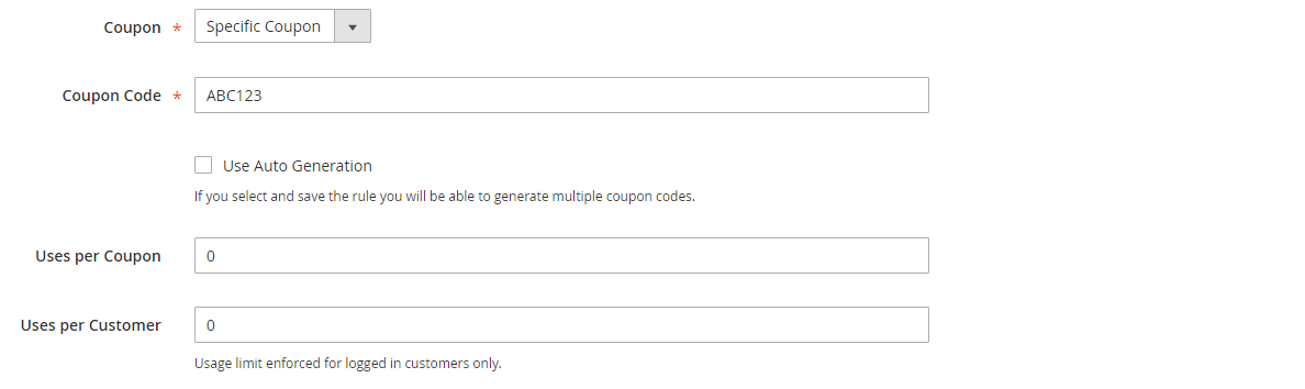 Cart price rule - coupon information
