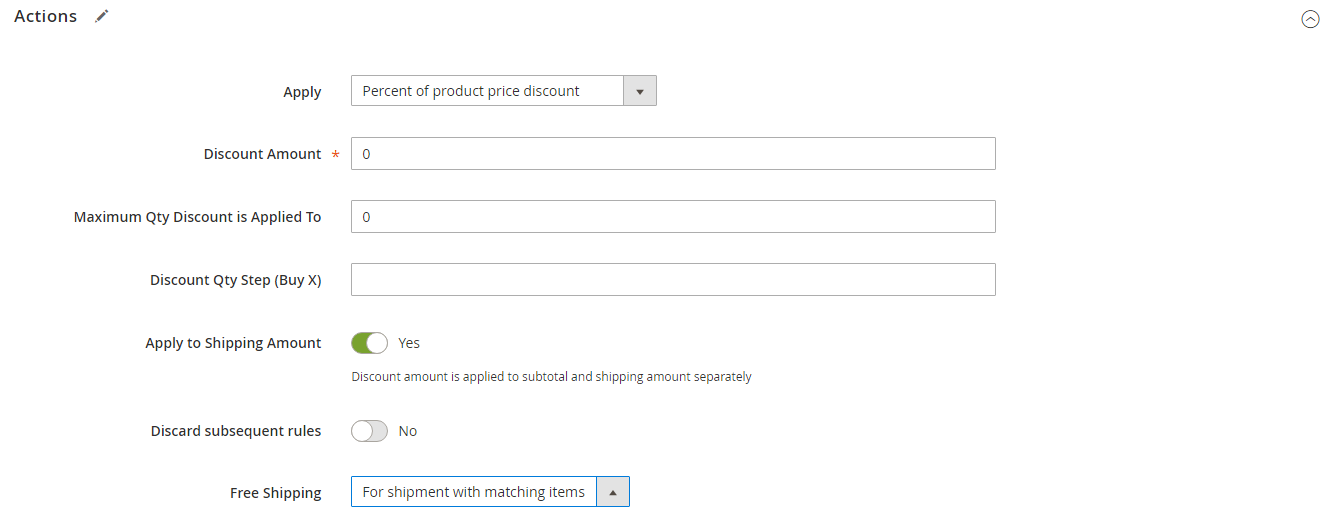 Cart price rule - free shipping actions
