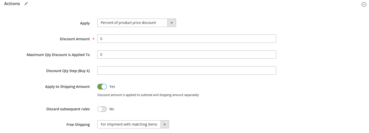 Cart price rule - free shipping actions