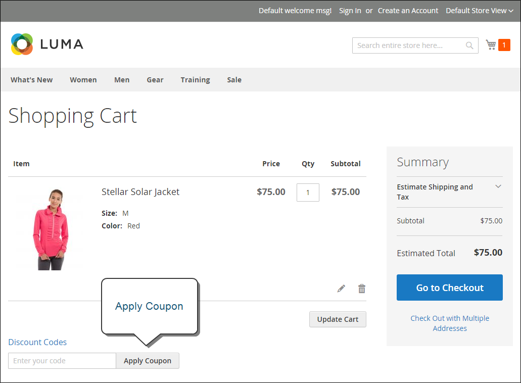 Example storefront - cart apply coupon