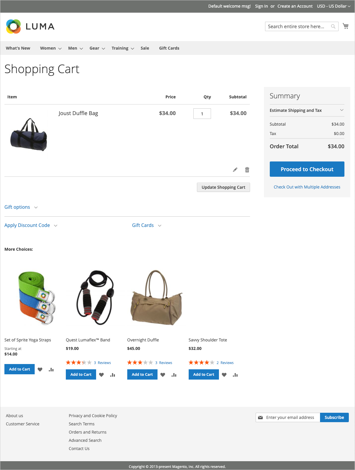 Example storefront shopping cart page