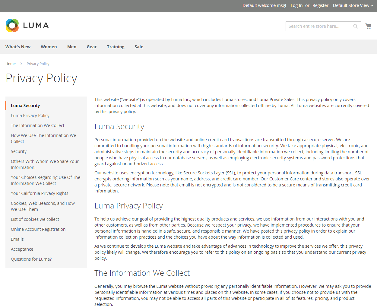 Example storefront - privacy policy
