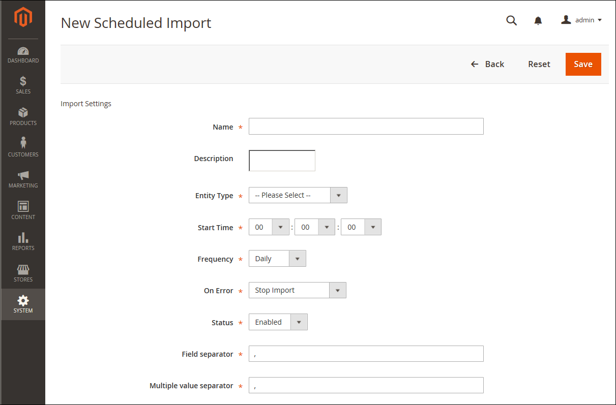 Data import - scheduled import settings