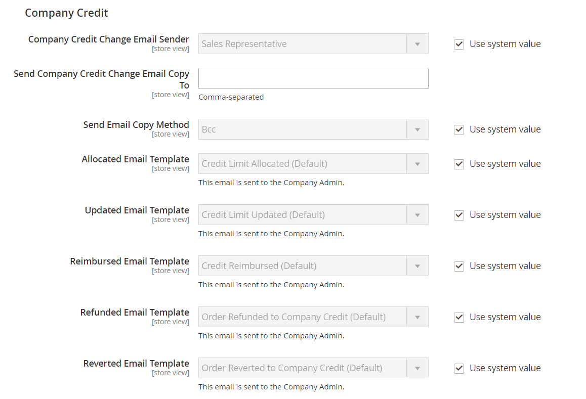 Customers configuration - company credit emails