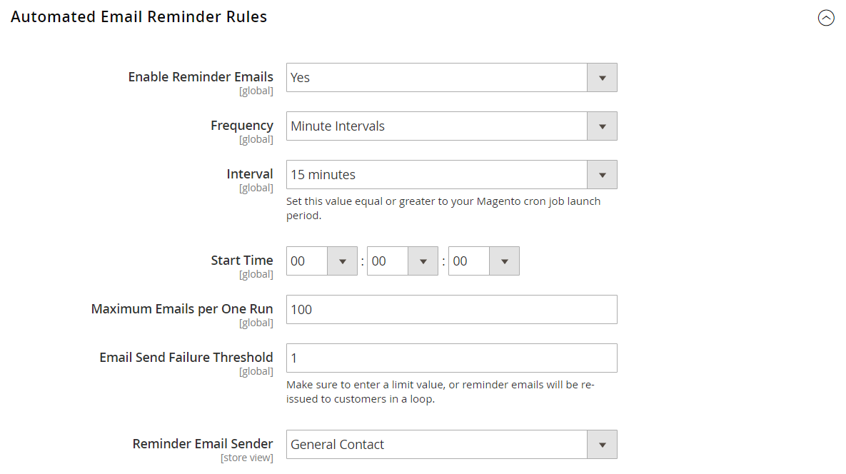 Customers configuration - automated email reminder rules