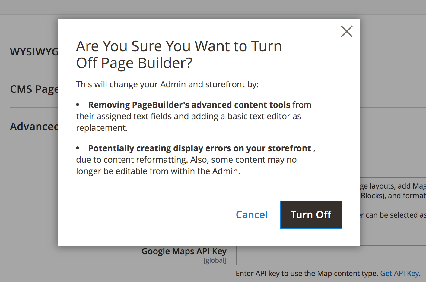 Turn off Page Builder - confirm