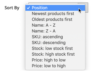 Product sorting options