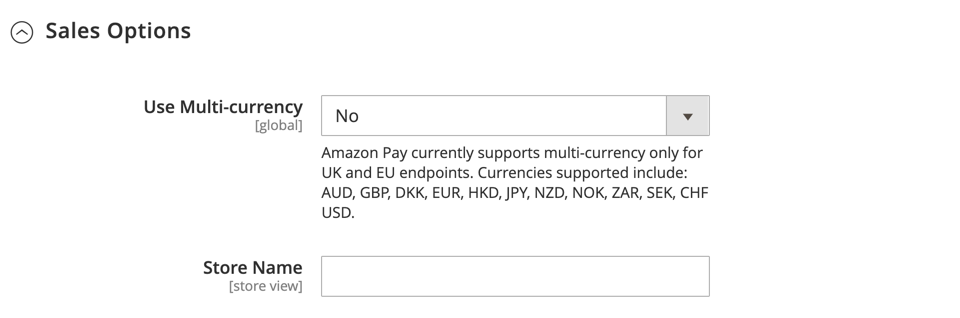Sales configuration - Amazon Pay multi-currency