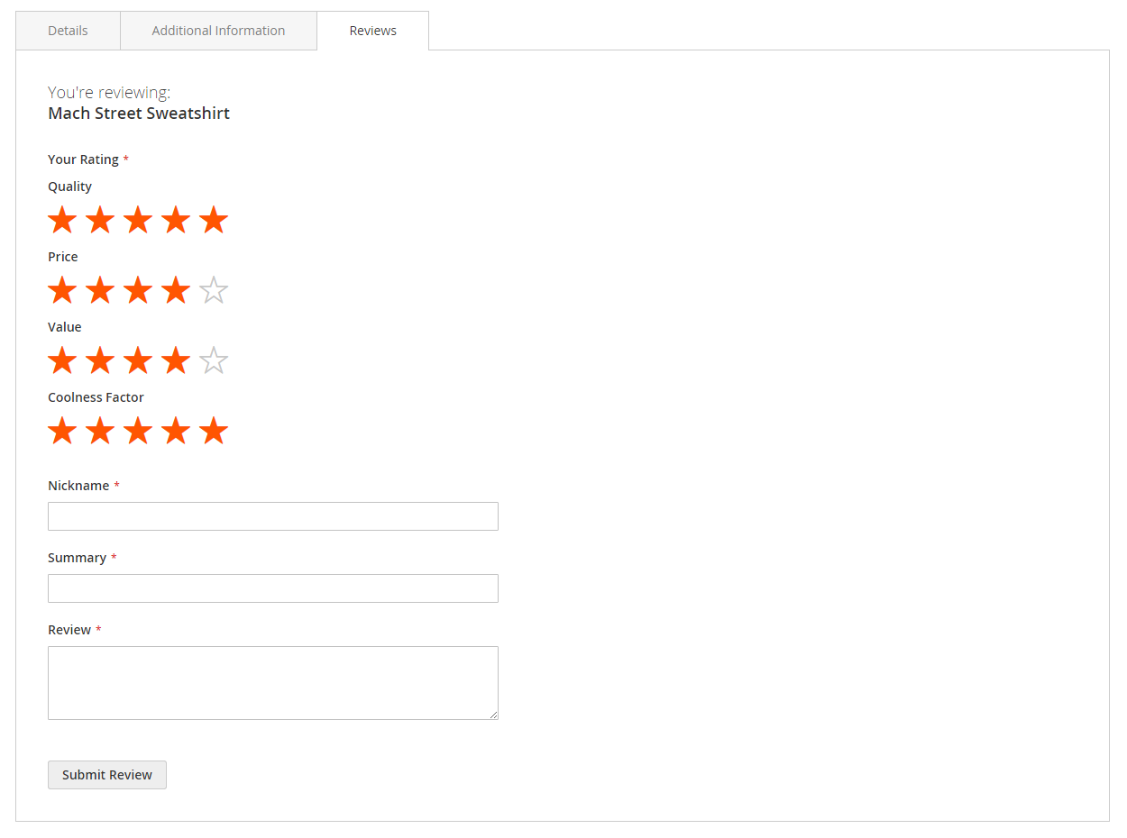 Example storefront - custom ratings