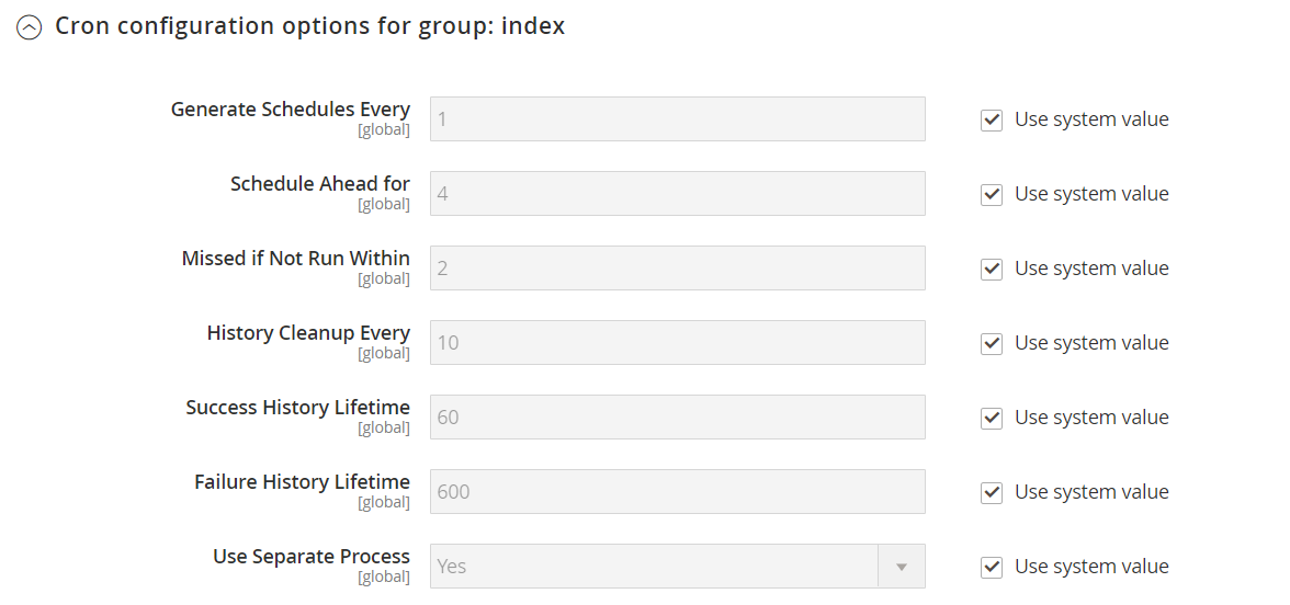 Advanced configuration - cron group index