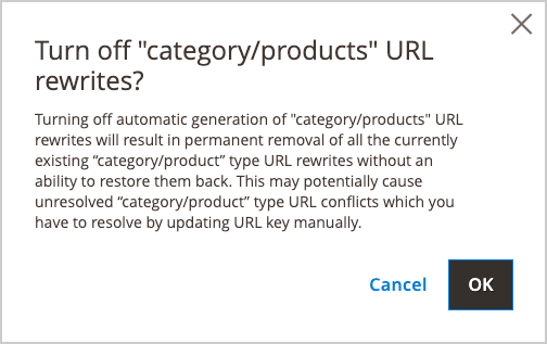 Turn off category/product URL rewrites - confirm