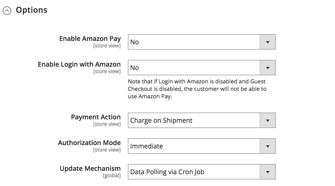 Sales configuration - Amazon Pay options