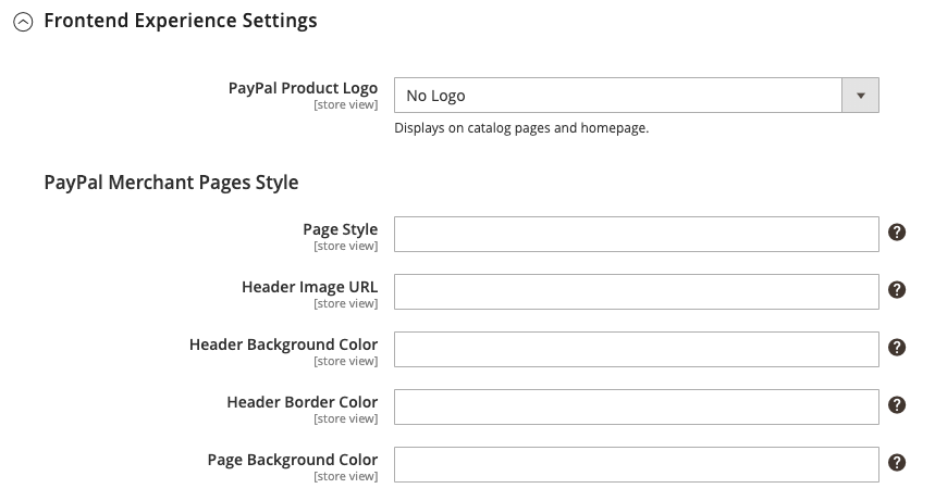 PayPal Frontend Experience Settings