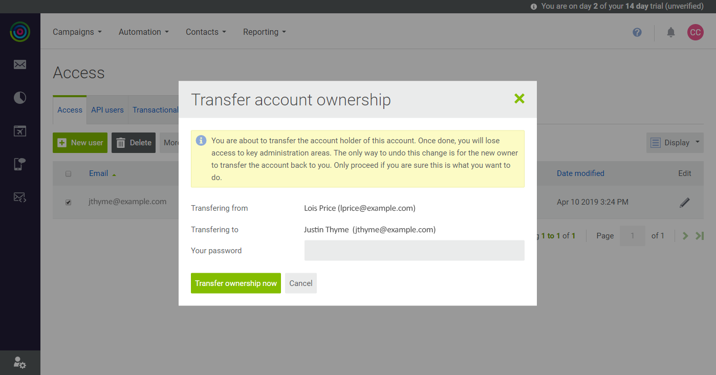 dotdigital - transfer account ownership