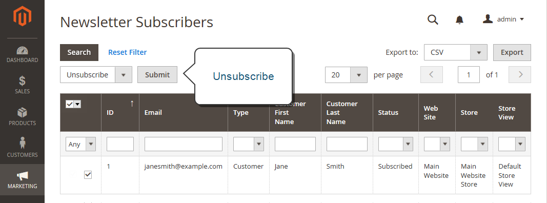 Unsubscribe newsletter