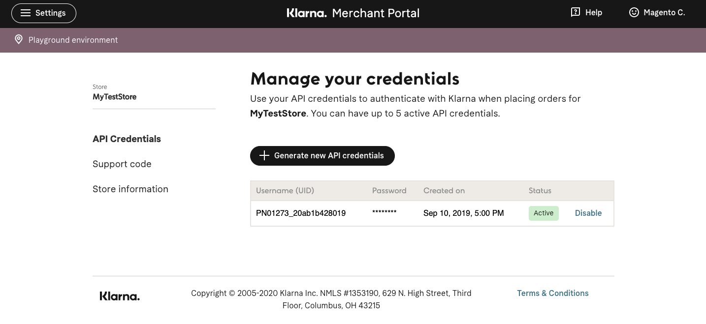 Generate Klarna API Credentials