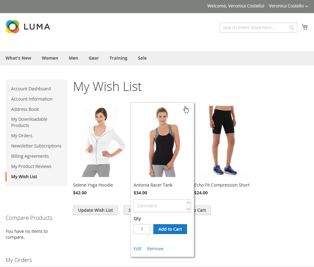 Example storefront - My Wish List