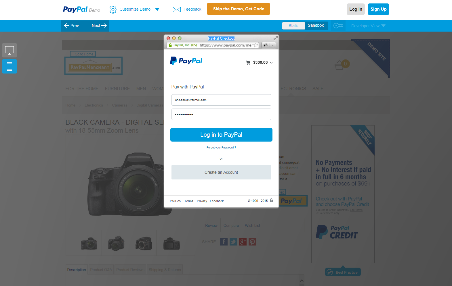 PayPal in-context checkout demo