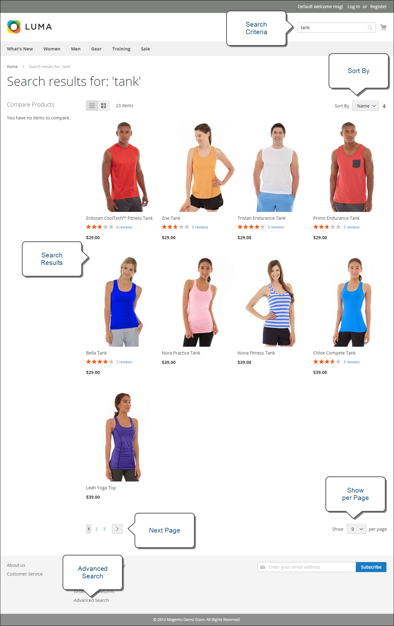 Example storefront search results page